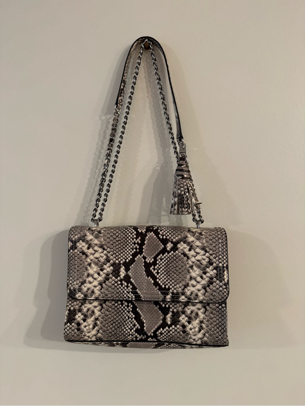 Tory Burch Snake-Print Crossbody Shoulder Bag in Black & Gray